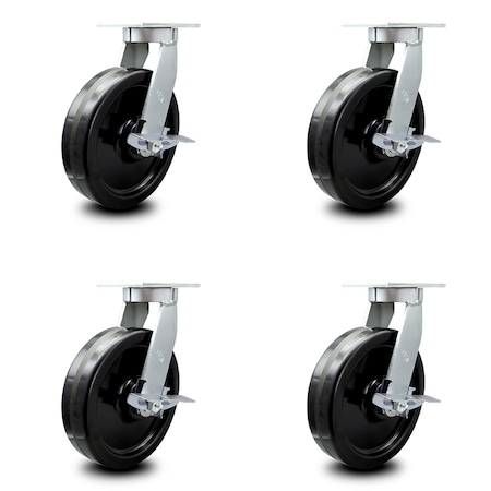 12 Inch Extra Heavy Duty Phenolic Wheel Swivel Caster Set With Brakes SCC, 4PK